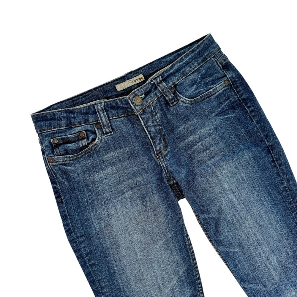 REFUGE Denim Blue Flared Boot Leg Jeans Stretch Mid-rise Sz 5R EUC - Picture 2 of 7